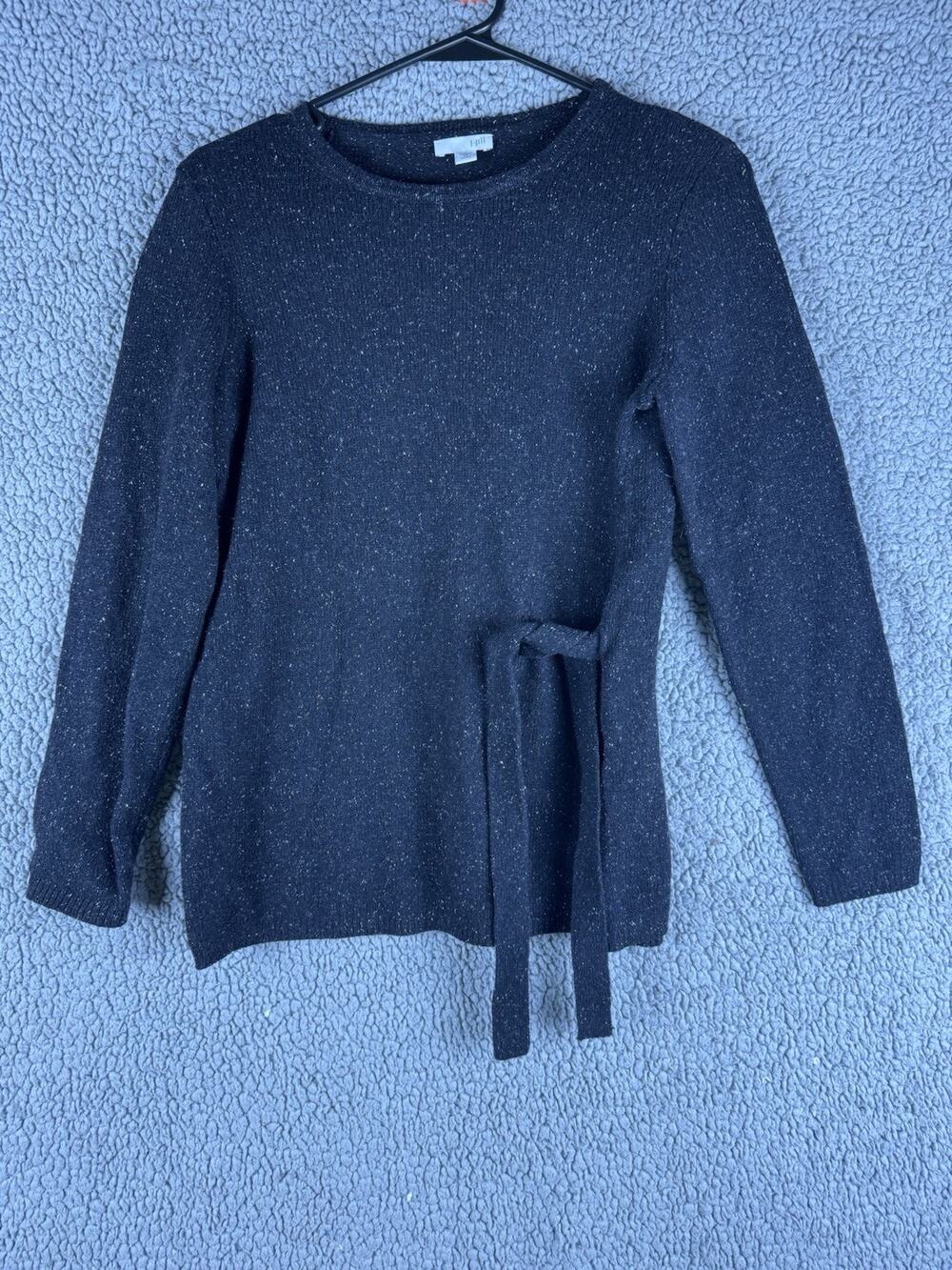 J. Jill Sweater Black Speckled Side Tie Cotton Acrylic Silk Blend Women’s XSP